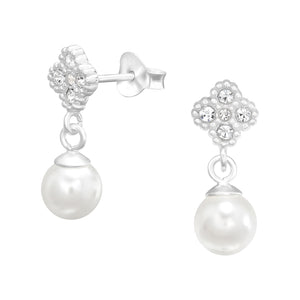 925 SILVER EARRINGS WITH HANGING PEARLS AND ZIRCONIUM