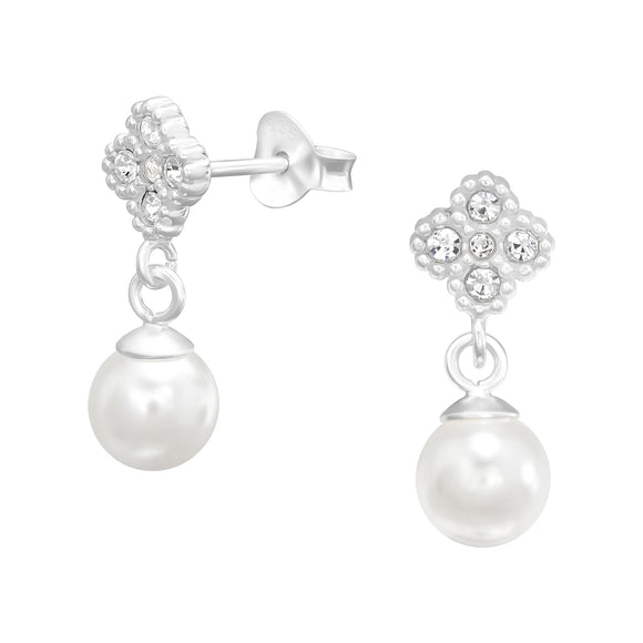 925 SILVER EARRINGS WITH HANGING PEARLS AND ZIRCONIUM